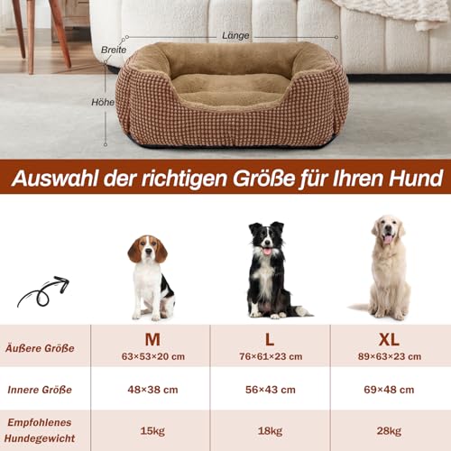 FURTIME Hundebett Mittelgroße Hunde, Hundekorb Waschbar Flauschig, rutschfeste Hundekörbchen, Anti-Angst Hundebetten für Mittelgroße und Kleine Hunde und Katzen, 63x53x20cm