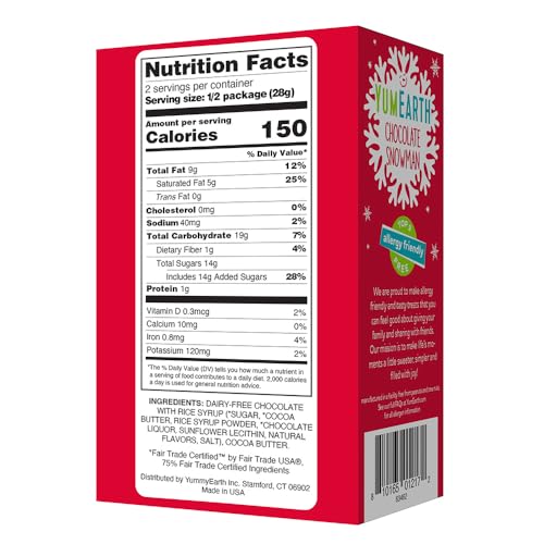 Image of YumEarth Fair Trade Dairy Free Chocolate Snowman - Allergen Friendly, Non GMO, Vegan with Rice Milk - No Artificial Dyes - 1 2oz Hollow Snowman Christmas Candy