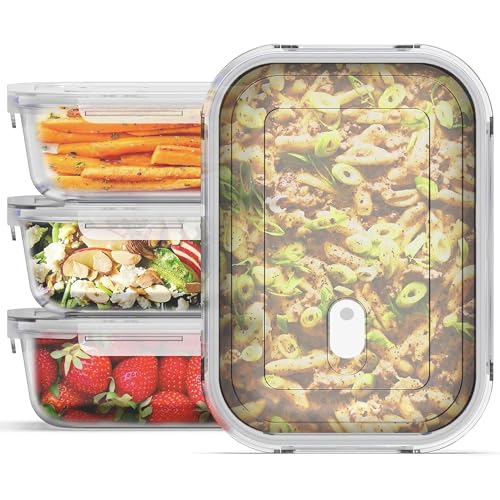 ZENO Glass Food Storage with Lids 4-Pack | 1000ml Airtight Food Containers | BPA Free Food Storage Containers with Plastic Locking Lids | Glass Meal Prep Lunch Box Takeaway Containers