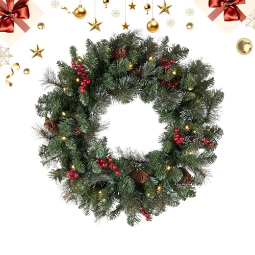 Beleuchteter Weihnachtskranz | 46 cm Realistische Tannenzapfen...