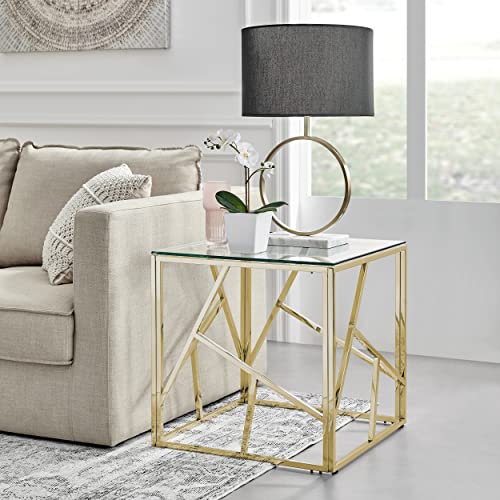 Side Table Amalfi Gold Chrome Metal Table Square Clear Glass