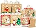 KIDPAR 48pcs Christmas Kraft Gift Bags Set with 24 Assorted Christmas Prints Bags, 24 Tissue Papers and 72 Pcs Christmas Gift Tags, Goody Bags, Xmas Gift Bags, School Classrooms and Party Favors