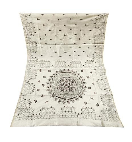 Image of SHRISTI CLOTHINGS Women's Hand Embroidered Cotton Silk Kantha Stitch Saree with Blouse Piece (SB420324 TWD82)