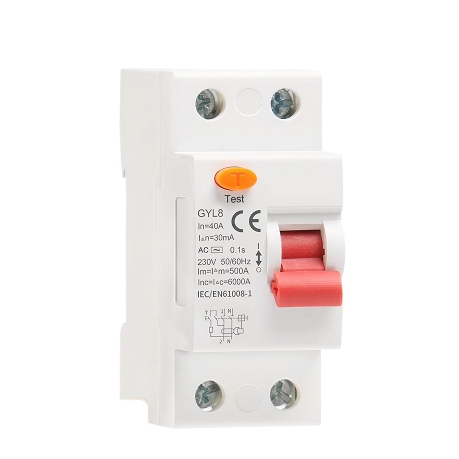 Disjoncteur de fuite de type rail GYL8 2P 25A pour la protection AC 300mA