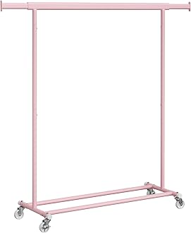 SONGMICS Clothes Stand with Wheels, Extendable Coat Rack for Heavy Loads, Total Load 100 kg, 45 x (92-132) x 161.5 cm, Easy to Assemble and Move, Pastel Pink, HSR013R01