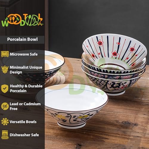 Image of Ramen Bowl 1100 ml Asian Japanese Soup Pho Set Large Noodle Bowl Microwave Safe Ramen Bowl Set (Set of 4)