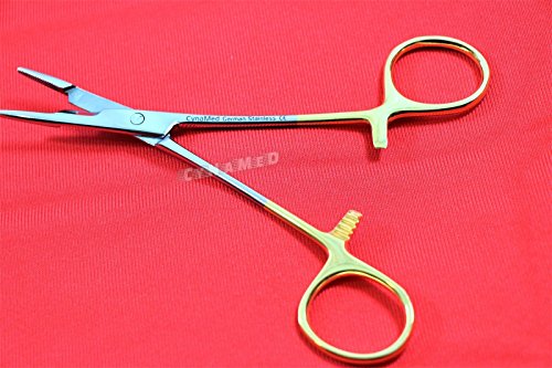Image of Dental Instrument Olsen Hegar Needle Holder Premium German with Gold Rings Serrated 6.5 inch 16.5cm 1 Piece Cynamed