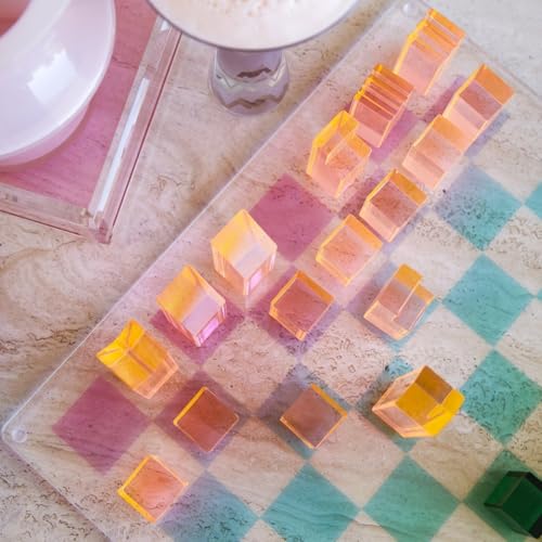 Juego de ajedrez y damas de acrílico Lucite miniatura 6