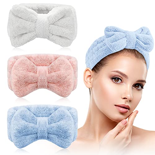 3 Pieces Towel Headbands for Women,Face Wash,Skincare Headband,Makeup Spa Headband(Pink, Blue, White)