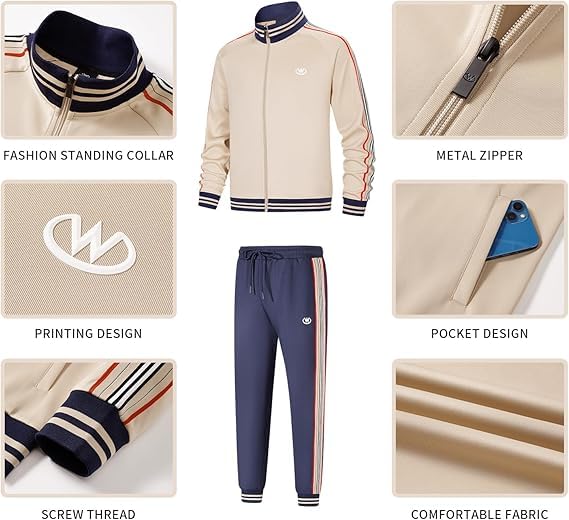 W JIANWANG Herren Trainingsanzug Jogginganzug Sportanzug Tracksuits 2 Teiliges Lässiges Athletisches Jogging