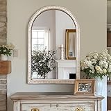 AMOISE Arched Vanity Wall Mirror 36 x 24 Inch Beaded Wood Frame Boho Farmhouse Decorative Mirror for Bathroom Bedroom Entryway Living Room
