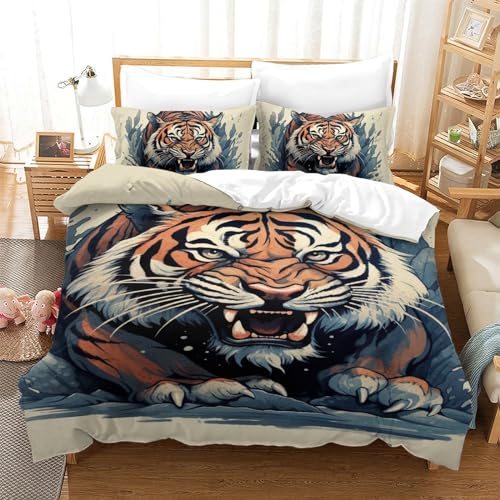 Housse de couette tigre 3 pièces lit simple microfibre 3D