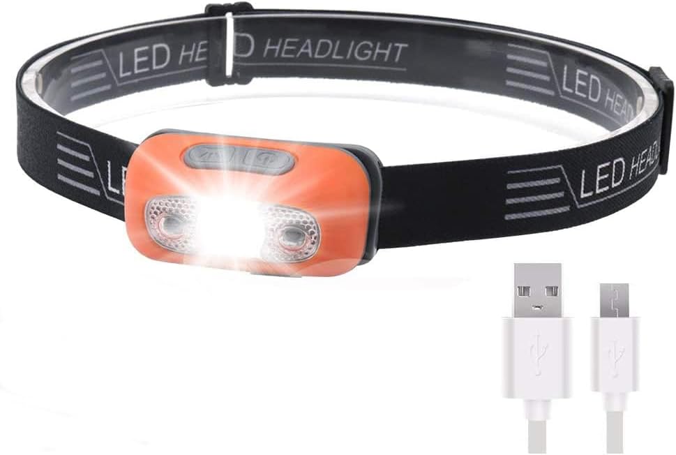 Linterna frontal con sensor LED superbrillante, faros ligeros e impermeables, linterna de batería recargable USB, 5 modos de luz para correr,