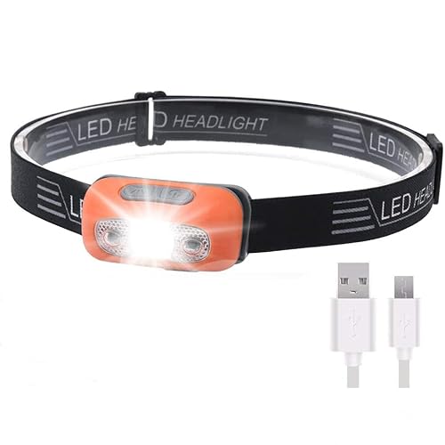 AYVICCO Lampada frontale con sensore a LED super luminosa, leggera e impermeabile, torcia con batteria ricaricabile USB, 5 modalità, per corsa, ciclismo, pesca, campeggio, escursionismo e bambini (B6