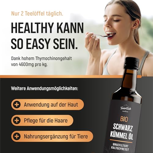 Schwarzkümmelöl Bio kaltgepresst ungefiltert 500ml Kümmelöl – Ägyptisches Black Seed Oil mit hohem Thymochinongehalt (4600 mg/1000 ml), keto & vegan aus deutscher Ölmanufaktur