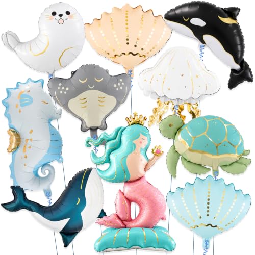 Image of Ocean Sea Animal Foil Balloons Set, 10 Pieces, Mermaid Theme