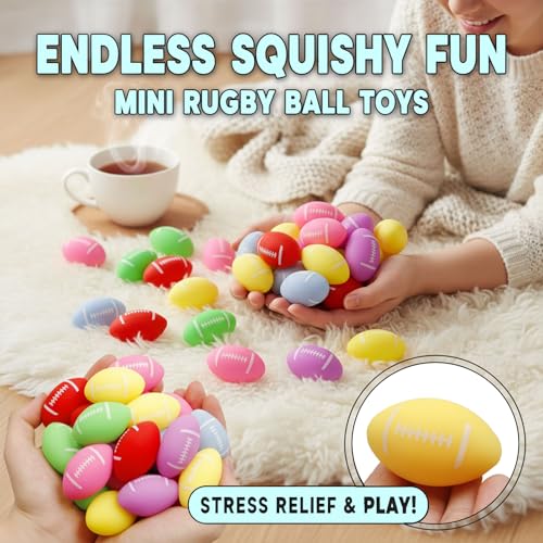 Image of Fidget Toys Sports Stress Balls, 24 Packs Mini Footballs Squishy Toys, Squishy Sensory Toys for Kids, Treasure Chest for Kids Prizes