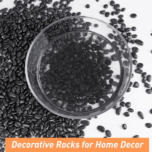 Image of Pulovin 2.5 lbs Black Pebbles for Indoor Plants, Succulent, Bamboo, Vase, 3 /8 inch Plant Rocks for Pots Indoor, Small River Rocks Decorative Pea Gravel, Highly Polished