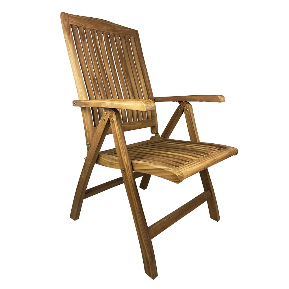 Sedia Pieghevole da Giardino in Legno di Teak Bali Poltrona Schienale Regolabile Braccioli Resistente Esterni