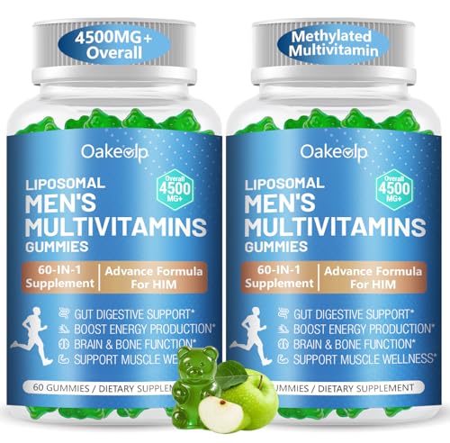2 Pack 60-IN-1 Liposomal Methylated Multivitamin Gummy for Men Overall 4500MG+ Vitamin A C D3 K E B Complex Probiotics Omega 3 CoQ10 Zinc 120+ Nutrients for Immune Heart and Digestive Wellness