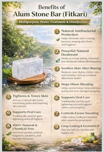 Image of Naturals Pure Alum Bar 100g | Potash Alum (Fitkari) | 100% Natural Crystal Alum | Premium Quality | Ideal for Shaving, Skincare & Traditional Use