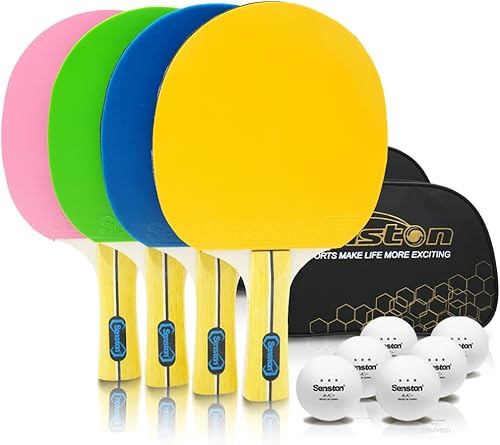 Senston Paletas de ping pong juego de 4 palas de ping-pong de moda, perfectas para familiares y amigos  Las mejores paletas de tenis de mesa
