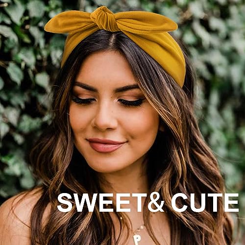 Image of DRESHOW 8 Pack Adjustable Knotted Headbands Non Slip Elastic Yoga Hair Bands Solid Colors Headbands for Women and Girls