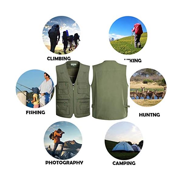 Panegy Mens Outdoor Vest Multi-Pockets Casual Vest Fishing Vest Army Green 2XL - Image 7