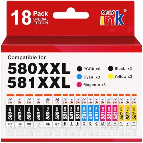 Starink PGI-580 CLI-581XXL Druckerpatronen Kompatibel für Canon 580 581 XXL Patronen Multipack für Canon Pixma TS705 TR8550 TS6150 TR7550 TS6250 TR8500 TS8251 TS6350 (PGBK/C/M/Y/BK18er-Pack)