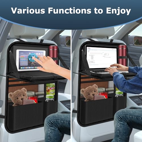 Auto Organizer, Autositz Organizer Große Rückenlehnenschutz Auto Kinder Multifunktional Wasserdicht Rücksitz Organizer mit Klapptisch, Tablet Tasche und Viele Taschen