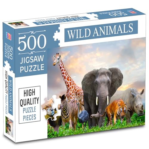 Image of Wild Animals Jigsaw Puzzles for Kids and Children - Realistic Illustration Challenging Brain Booster Gifts, Fun and Creative Game - (500 Pcs)
