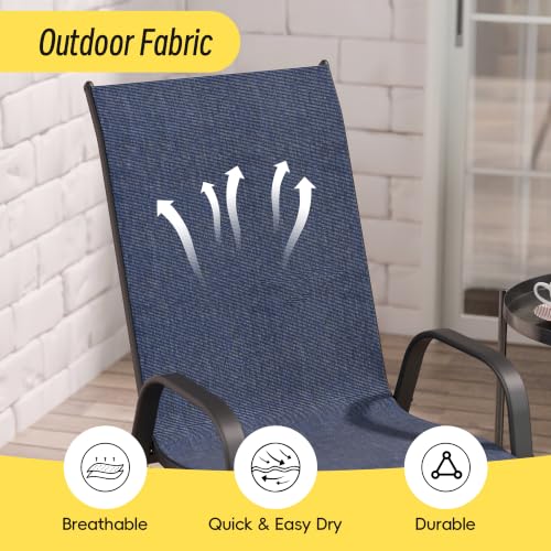 Image of Betterhood Patio Chairs Set of 4, Stackable Outdoor Dining Chairs Set with Breathable Seat Fabric, All-Weather Powder-Coated Metal Frame for Pool Side, Backyard, 350LBS Capacity (Blue, Set of 4)