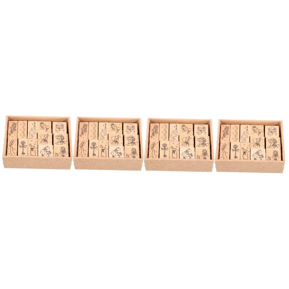Tofficu 4 Boxen hölzernes Siegel stempelset kinderstempel set Handbuch-Siegel-Kapiteltagsdekoration Beschriftung Nummernstempel Papier Cartoon-Themenstempel kleine Vintage-Stempel