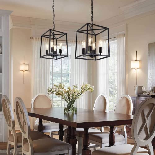 4-Light-Black-Farmhouse-Chandelier-Light-Fixture-Rustic-Industrial-Pendant-Light-Adjustable-Metal-Cage-Hanging-Lights-for-Kitchen-Island-FoyerDining-Room-Entryway-Hallway 4 Light Black Farmhouse Chandelier Light Fixture Rustic Industrial Pendant Light Adjustable Metal Cage Hanging Lights for Kitchen Island FoyerDining Room Entryway Hallway