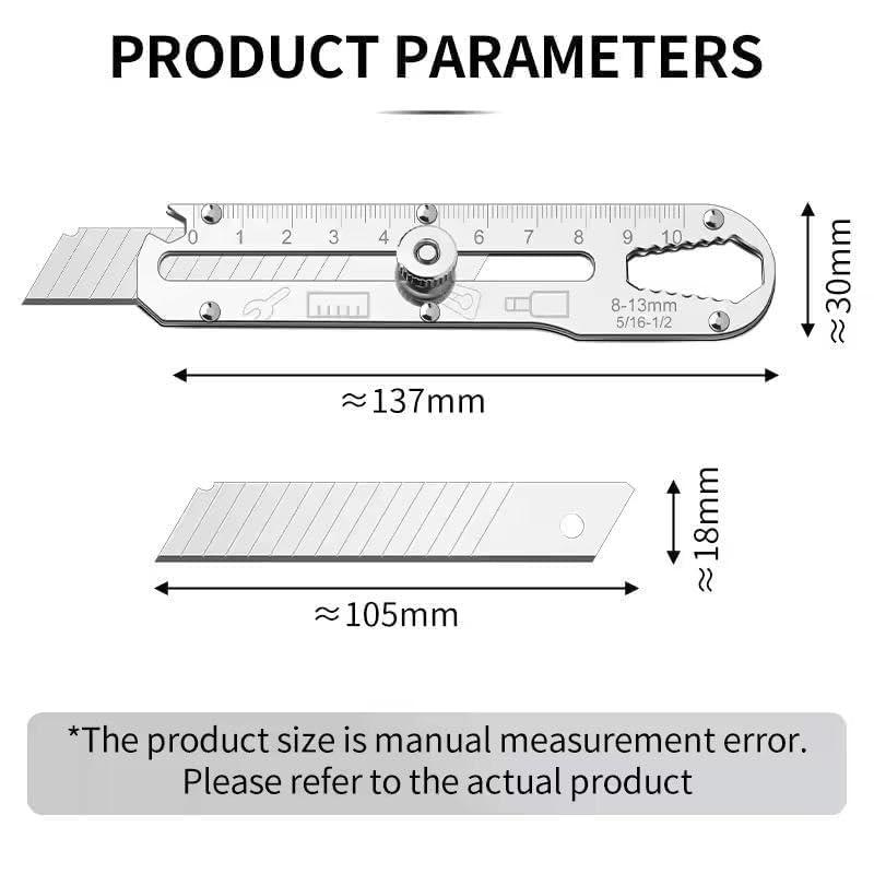 Image of 6-in-1 Utility Cutter Knife with Wrench | Heavy Duty Stainless Steel Precision Cutter for DIY, Office, Industrial & Craft Use