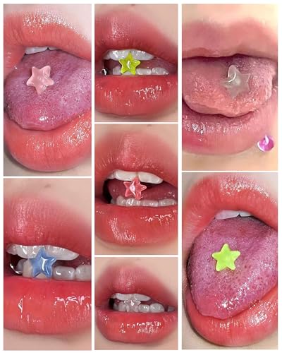 Jewseen 4Pcs G23 Implant Grade Titanium Tongue Rings 14g Tongue Piercing Jewelry Acrylic Star Tongue Barbell for Women Men2