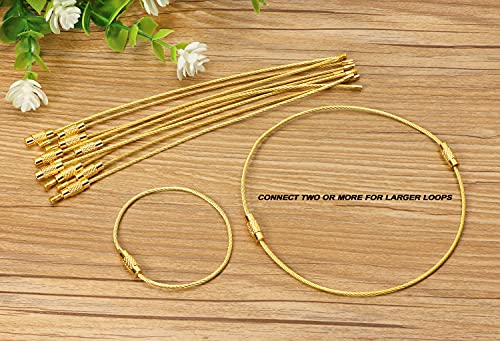 Mini Skater 6inch Key Rings Keychain Stainless Steel Wire Keychains Cable Heavy Duty Luggage Tags Loops Tag Keepers 1.5mm Tag Rope DIY Hanging Tool(12Pcs,Golden)2
