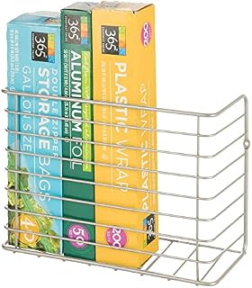 mDesign Kitchen Storage Basket  Practical Kitchen Accessories for Easy Storing  Wall-Mounted Wire Hanging Basket Suitable for Tin Foil, Wax Paper, and More!  Matte Satin