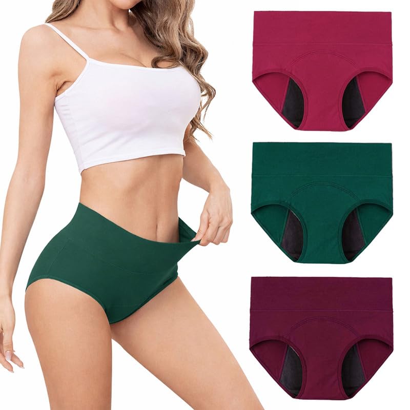 Image of High Waist Period Panty for Women | Leakproof Menstrual Panties for Girl | Reusable, Breathable Ultra-Soft Panty | All Day Comfort Leak-Proof | Multi-Layer Skin-Friendly Reusable 2 Years (Pack of 3)
