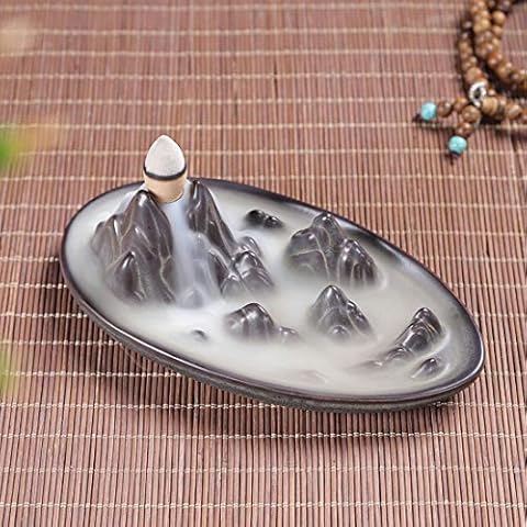 Backflow Fountain Waterfall Ceramic Incense Holders, Backflow Incense Burner Figurine Incense Cone Holders Home Decor Gift Decorations Statue Ornaments (Mountain River) Cover