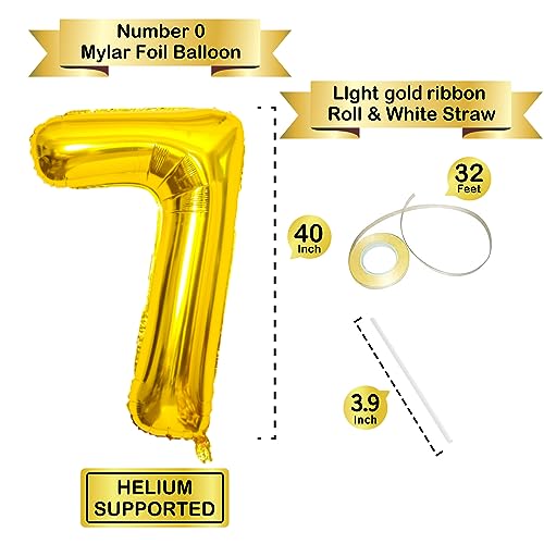 Image of Gold Number Balloons Birthday Balloons - Giant Gold Number 7 Balloon 40 inch, Numbers Balloon Birthday Decorations, Gold Party Supplies for Women Men