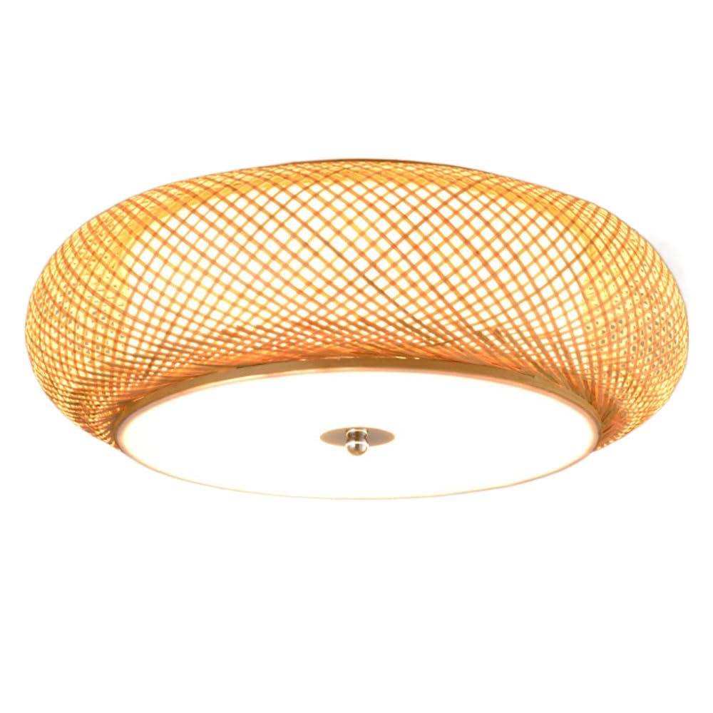 OZBMA E27 3- Lights Unique Restaurant Ceiling Lampshade Bamboo Spotlight Lighting Lantern Hollow Hand Woven Drum Semi Lamp Antique Decoration Tearoom Hallway Flush Light (size_name 40cm)