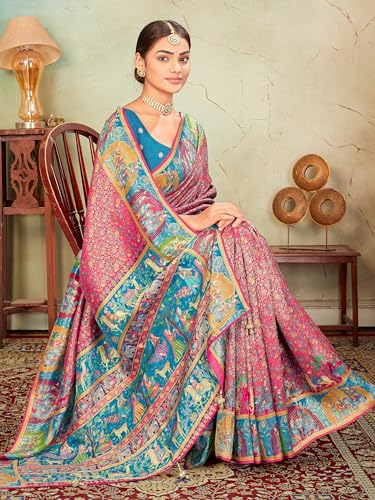 Image of Glory Sarees Women's Luxurious Dola Pure Silk Original Saree Position Print Work Madhubani Inspired Motifs Banarasi Kanjivaram Style Saree With Blouse Piece (Elegant101 Parent)
