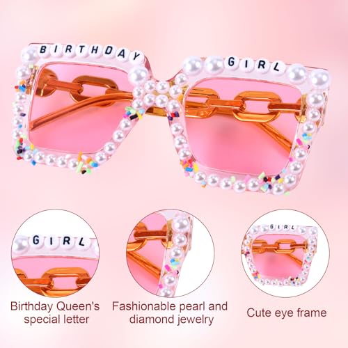 BOXOB Oversized Square Birthday Glasses, 5.7x2.3 Inch Happy Birthday Pearl Glasses Elegant Sunglasses Gift for Women Party Favors4