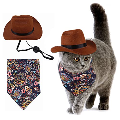 Hut für Hund Cat,WideSmart Hund Cowboyhut Bandana Schal Hund Katze Cowboy Hut Welpen Hut Hund Katze Kostüm Cosplay Kappe Welpe Haustier Hund Katze Urlaub Haustier Party Dekoration Partyzubehör