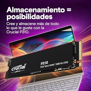 Crucial P310 SSD 1TB PCIe Gen4 NVMe M.2 2280, Disco Interno, hasta 7.100 MB/s, Compatible con Ordenador Portátil y de Sobremesa & Consolas de Juegos Portátiles – CT1000P310SSD801