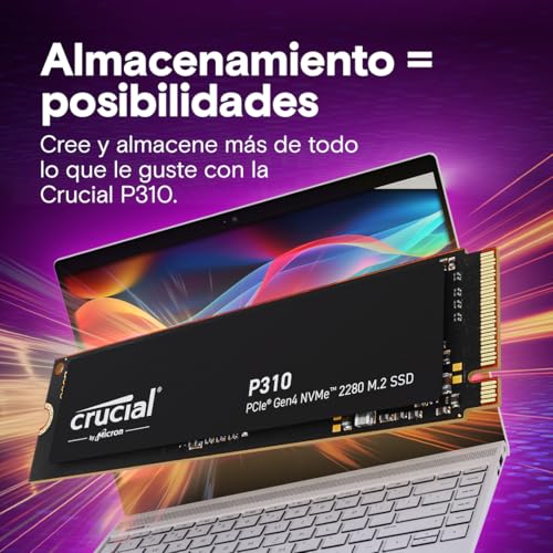 Crucial P310 SSD 1TB PCIe Gen4 NVMe M.2 2280, Disco Interno, hasta 7.100 MB/s, Compatible con Ordenador Portátil y de Sobremesa & Consolas de Juegos Portátiles - CT1000P310SSD801 - Imagen 7