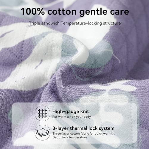 Image of Baby Sleep Sack 6-12 Months 1.5 Tog Baby Wearable Blanket 100% Cotton Fabric Warm Sleeping sack with 2-Way Zipper Quilted for Infant Newborn Tog Purple Leaves