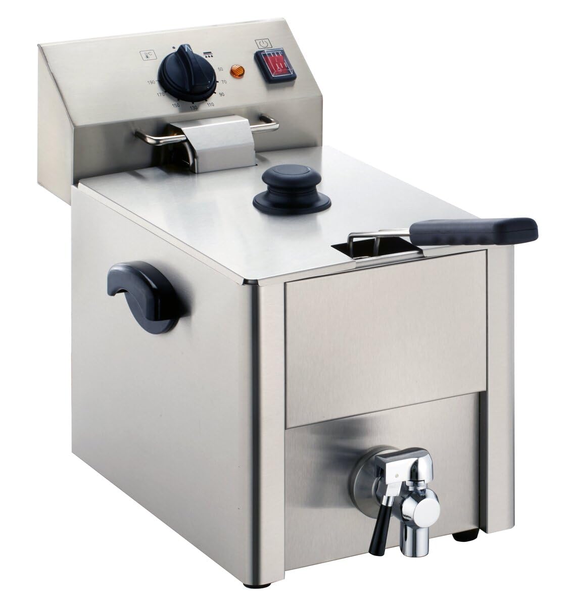 GastroHero Friggitrice elettrica da 10 l, in acciaio inox con rubinetto di scarico, termostato e protezione contro il surriscaldamento, friggitrice compatta ideale per ristoranti e gastronomia