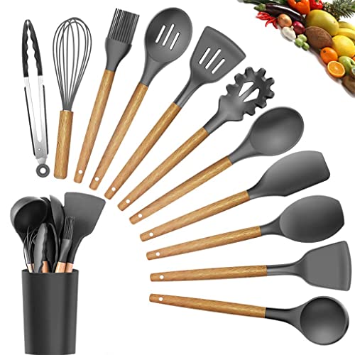 Kochutensilien-Set mit Holzgriff, Pfannenwender, Suppenlöffel, Sieb, Antihaft-Kochgeschirr, Küchenutensilien